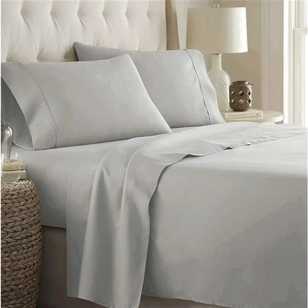 Ensemble de draps 4 pièces pour grand lit Marina Decoration en mélange de coton, argent
