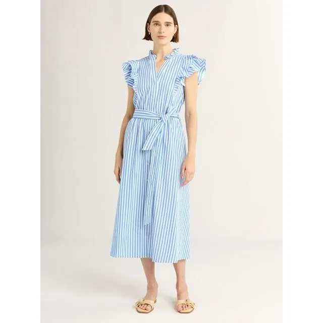 Free Assembly Women's and Women's Plus Ruffle Cotton Midi Shirtdress, Sizes XS-4X