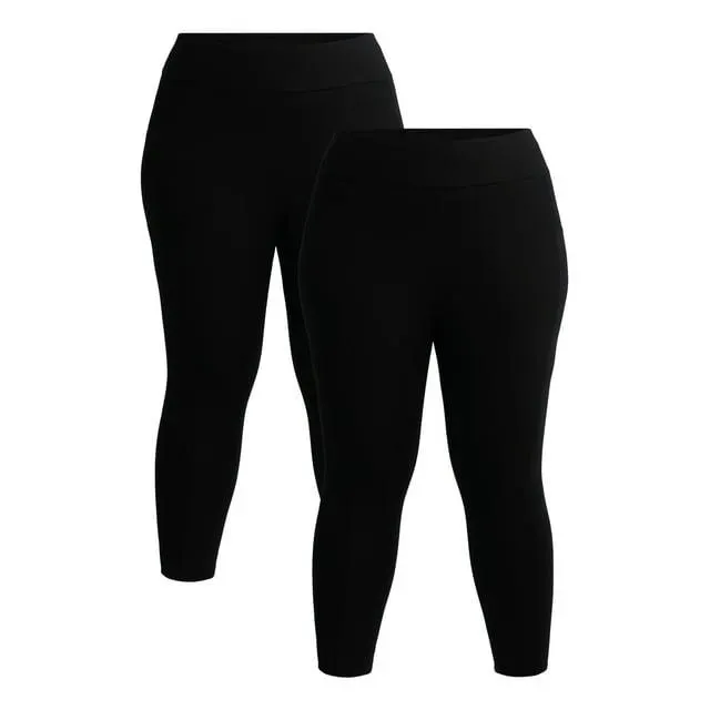 Terra & Sky Women's Plus High Rise Capri Leggings with Cellphone Pockets, 2-Pack