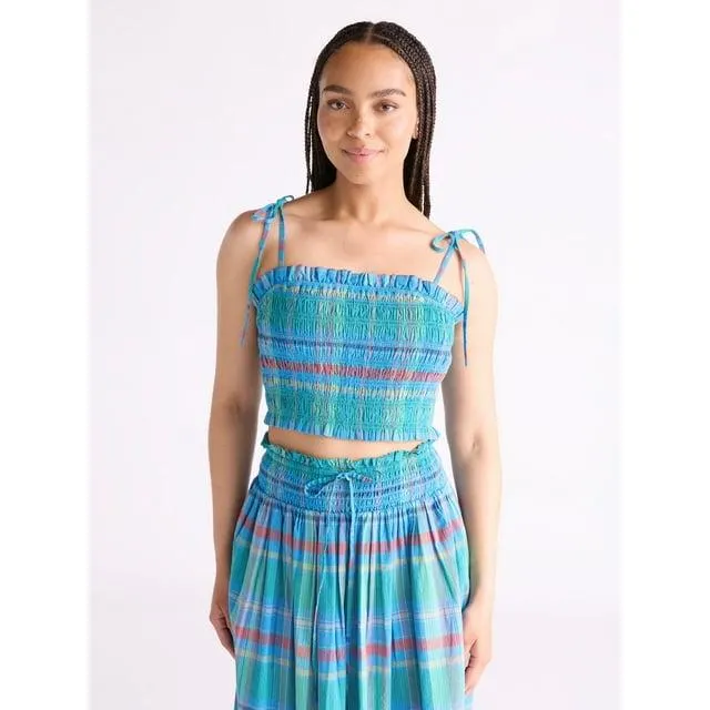 Free Assembly Women's and Women's Plus Smocked Cropped Cotton Cami Top, Sizes XS-4X