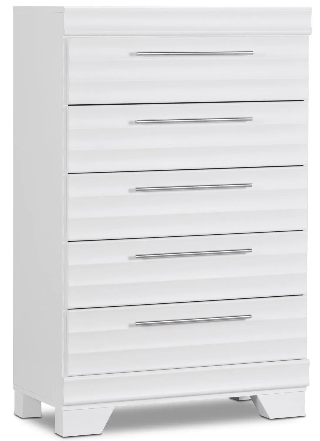 Commode verticale Olivia de 31 po (L) x 47,9 po (H) à 5 tiroirs pour la chambre à coucher, fabriquée au Canada - blanche