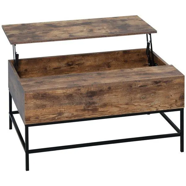 Table basse à plateau relevable par HOMCOM 35,4 l. x 23,8 p. x 17,9 po h. brun rustique/métal noir avec rangement
