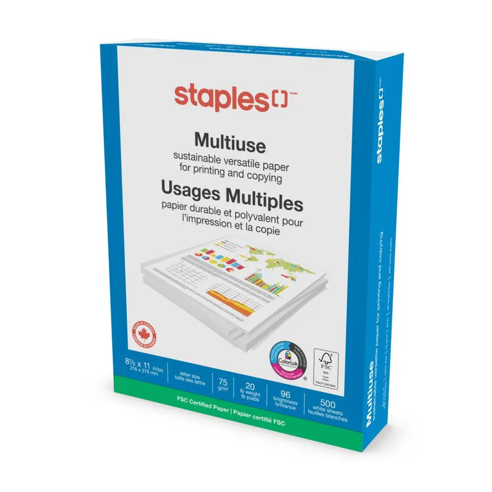 Papier multiusage certifié FSC de Staples, 20 lb, 8.5 x 11 po, blanc, 500 feuilles