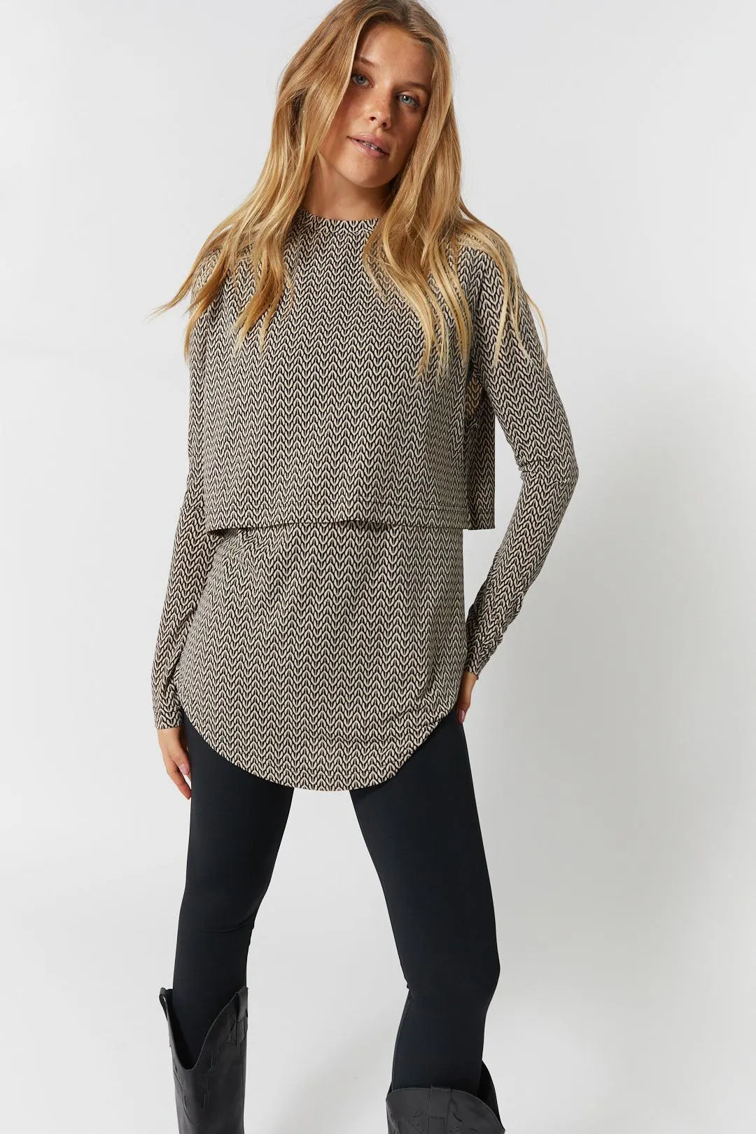 Chandail ivoire et noir à motifs | Gogi