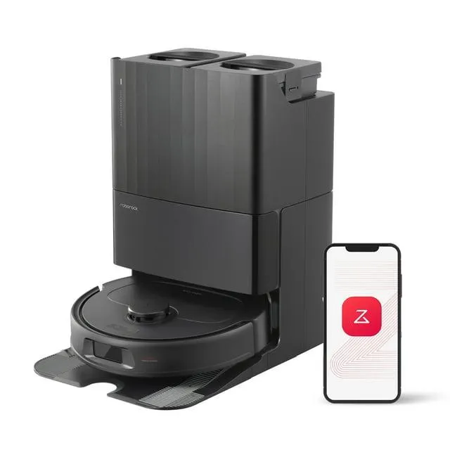 Roborock Qrevo S Aspirateur Robot et Serpillière / HyperForce avec Lavage Automatique, Séchage, & Vidange de Poussière / Poils d'Animaux, Tapis & Sol Dur