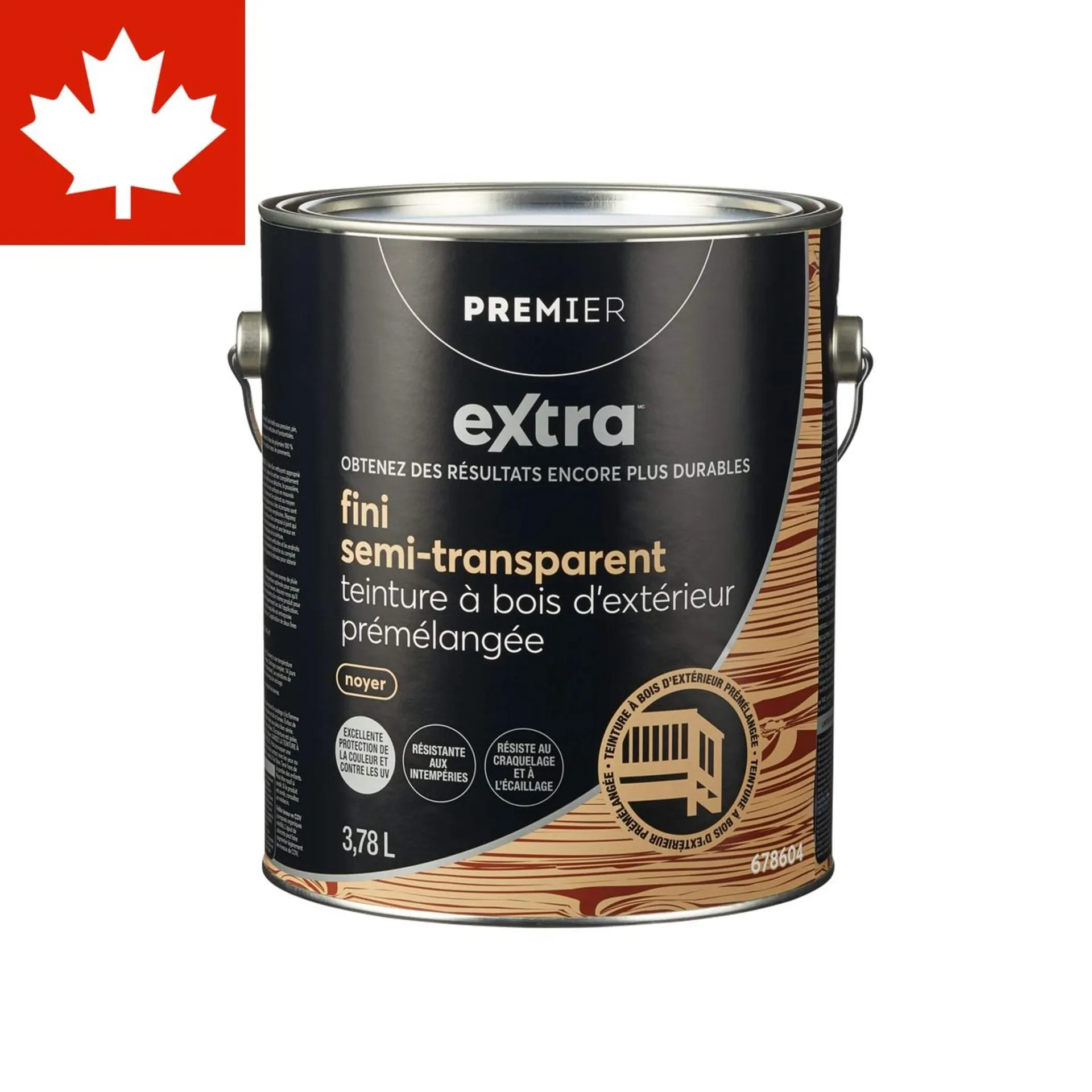 Teinture d'extérieur prémélangée pour bois Premier Extra, semi-transparente, noyer, 3,78 L