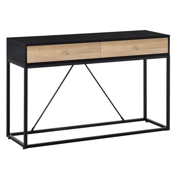 Table console d'entrée moderne à 2 tiroirs par HOMCOM 47 l. x 14 p. x 29,5 po h. composite noir et naturel/acier noir