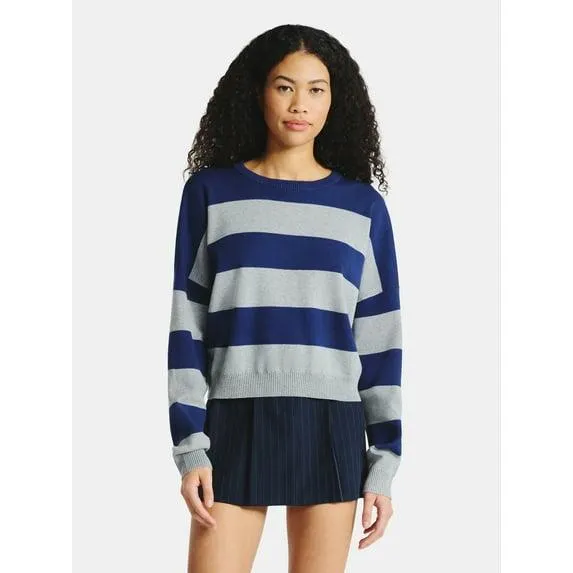 No Boundaries Striped Sweater, Lightweight, Women's