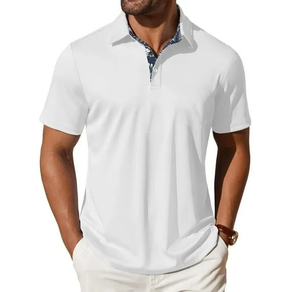 Thrilos Polo Shirts for Men Short Sleeve Dry Fit Shirts Printed Collar Casual Golf Polo Shirts