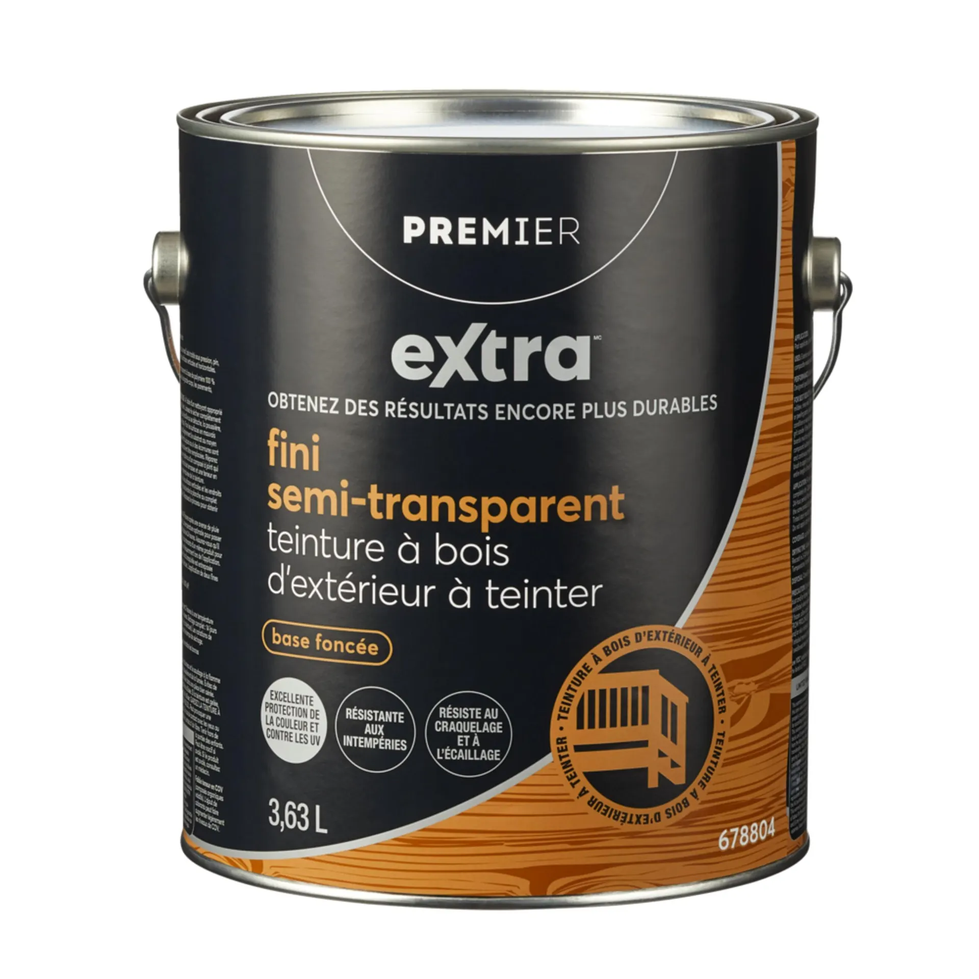 Teinture d'extérieur à teinter pour bois Premier Extra, semi-transparente, base foncée, 3,78 L