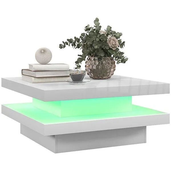 Table basse carrée à 2 niveaux HOMCOM blanche avec 7 lumières DEL
