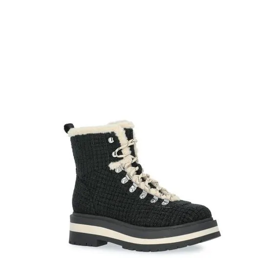 Free Assembly Women's Lace-Up Faux Shearling Plaid Booties