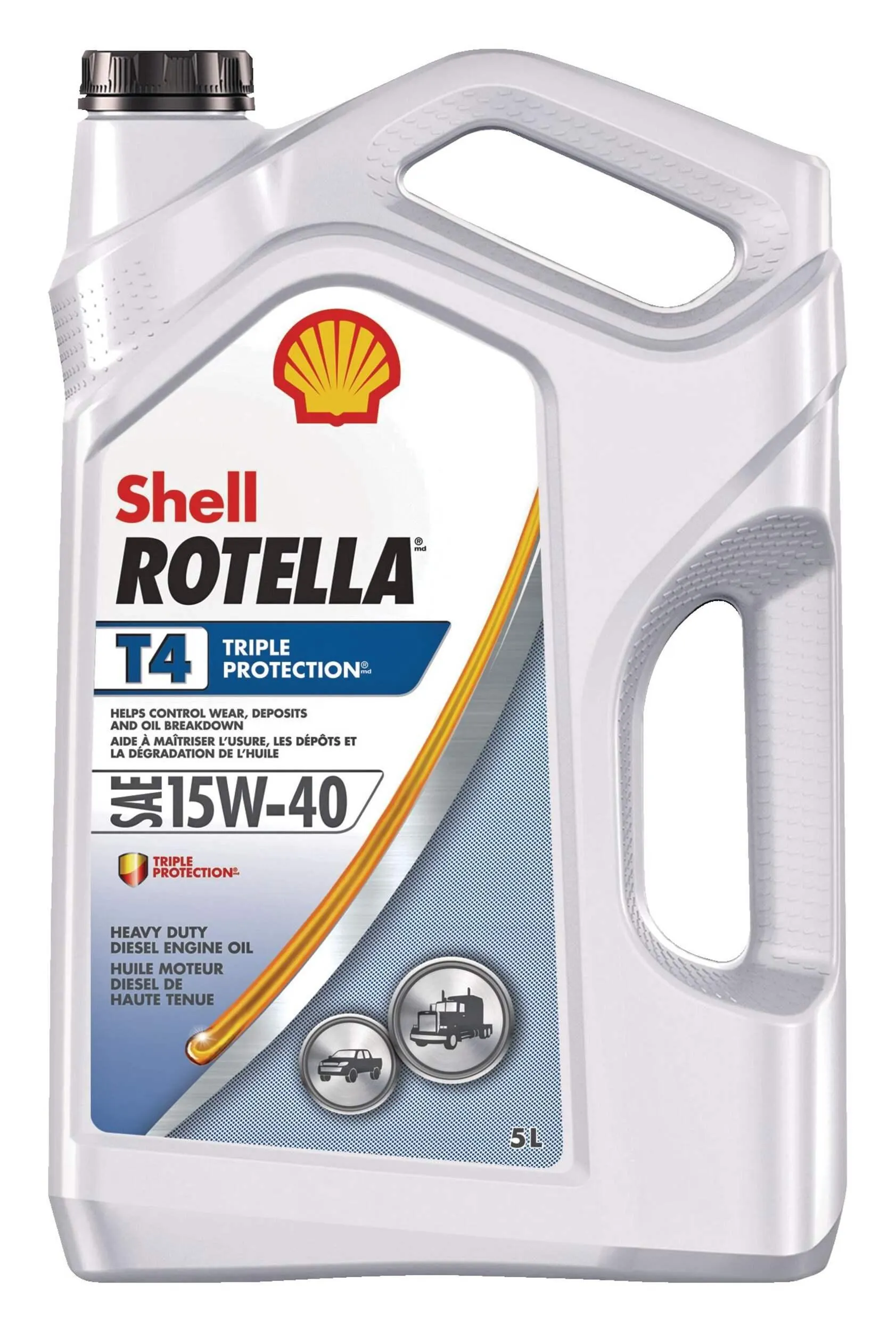 Huile à moteur diesel classique service intense Shell Rotella T4 Triple Protection, 15W40, 5 L