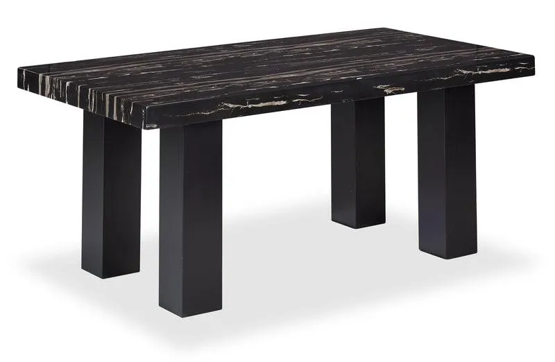 Table de salle à manger Burk de 72 po (L) avec dessus en résine époxy en imitation de marbre - noire