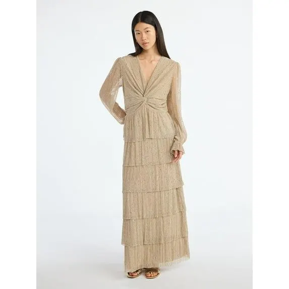Scoop Women's and Women's Plus Glitter Ruffle Maxi Dress, Sizes XS-4X