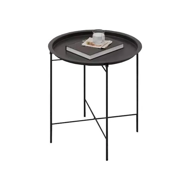 Table d'appoint ronde Hudson Home en métal noir, 18,5 x 20,1 po