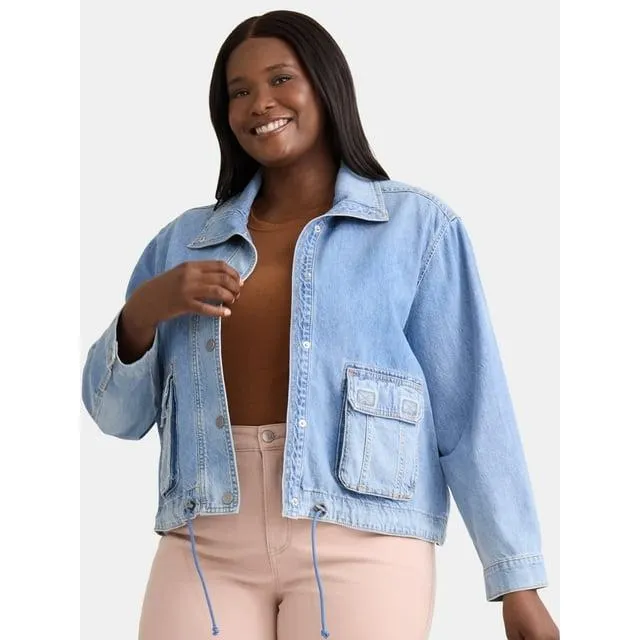 Terra & Sky Women's Plus Size Denim Utility Jacket, Sizes 0X-5X