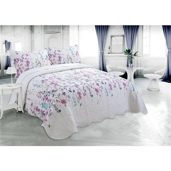 Ensemble de courtepointe florale Marina Decoration bleu, rose, mauve et blanc pour lit simple, 2 mcx