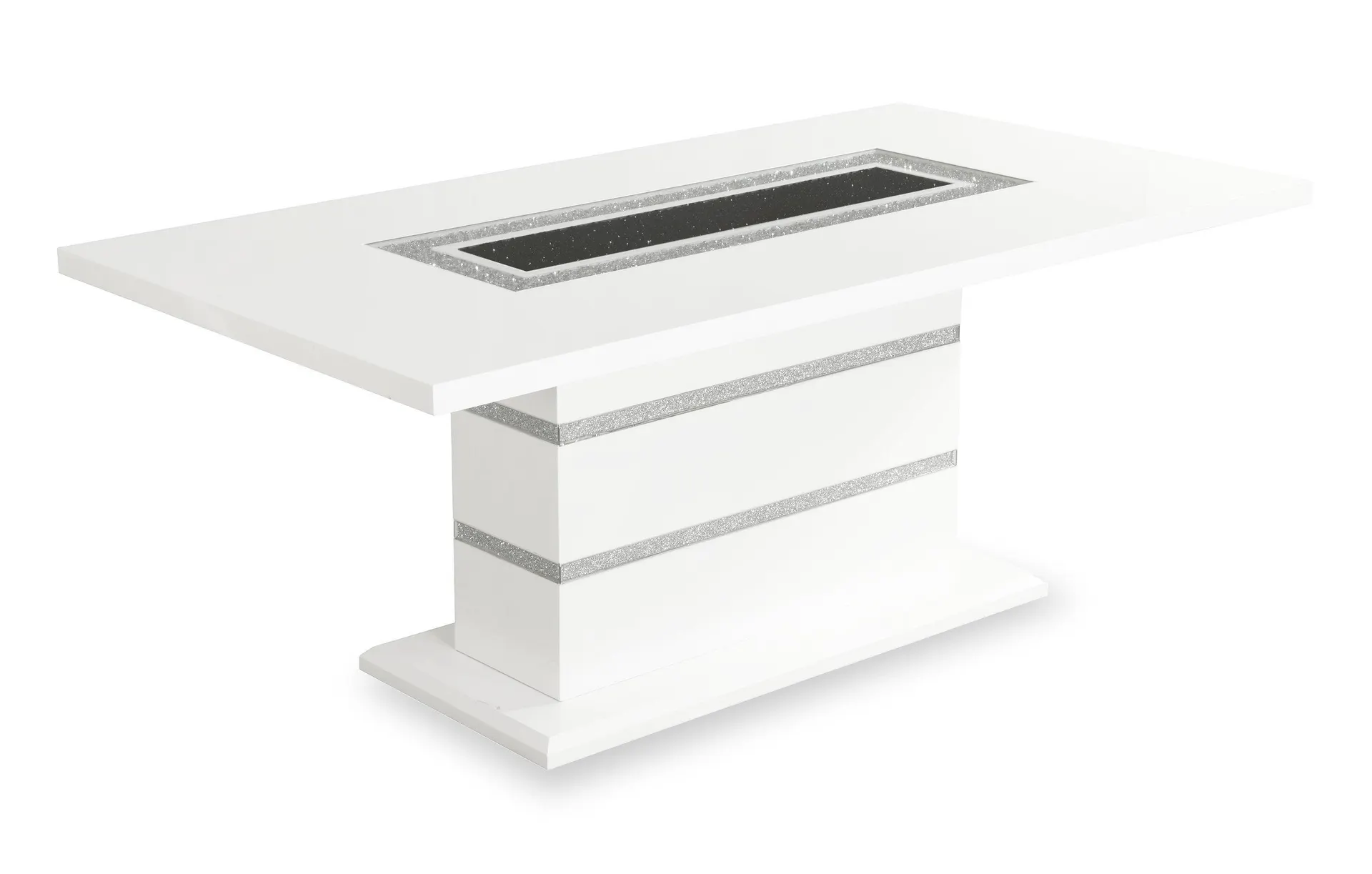 Table de salle à manger somptueuse Garbo de 78,75 po (L) avec incrustation de verre et base piédestal - blanche