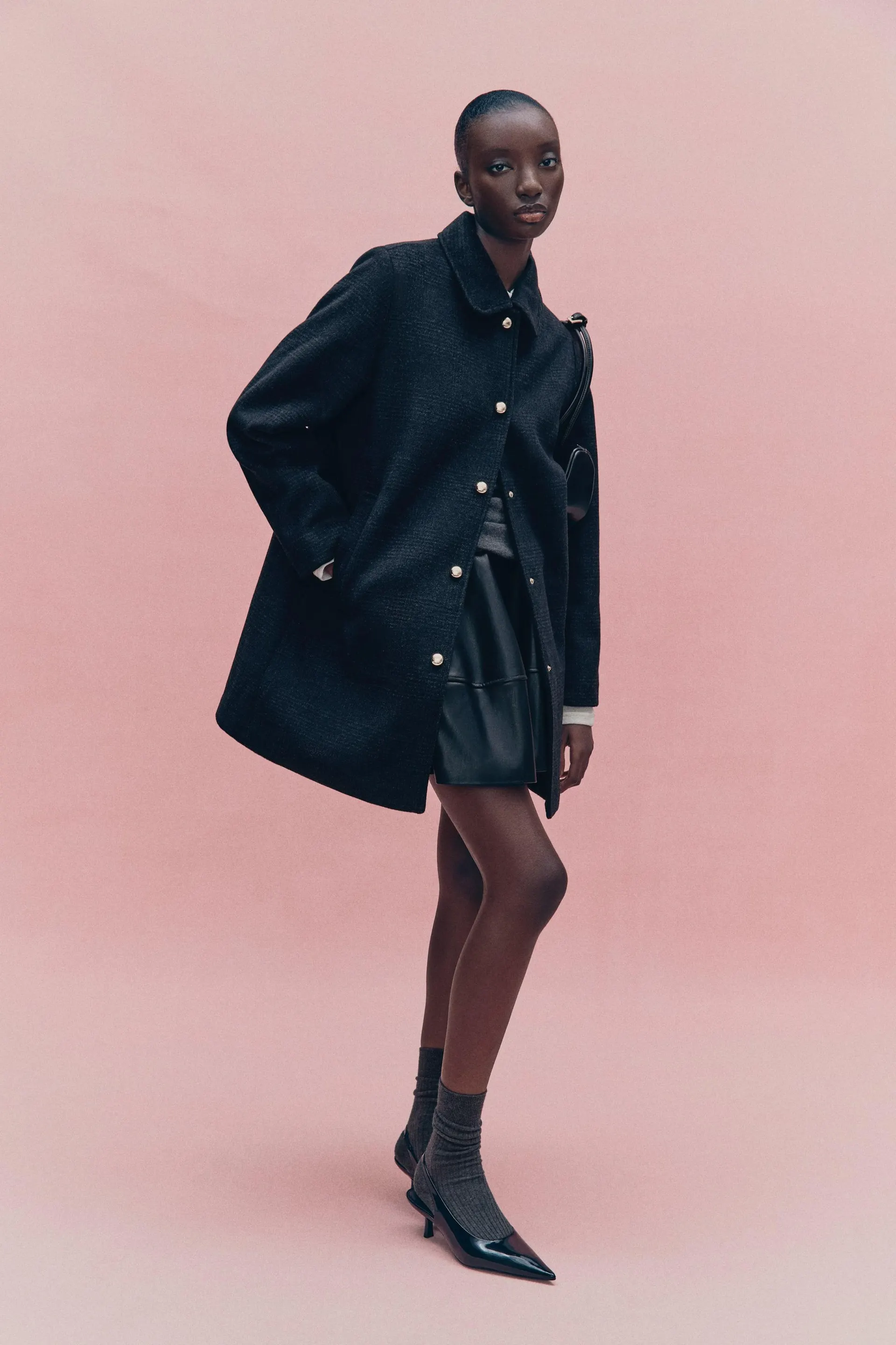 Manteau 3/4 en laine mélangée