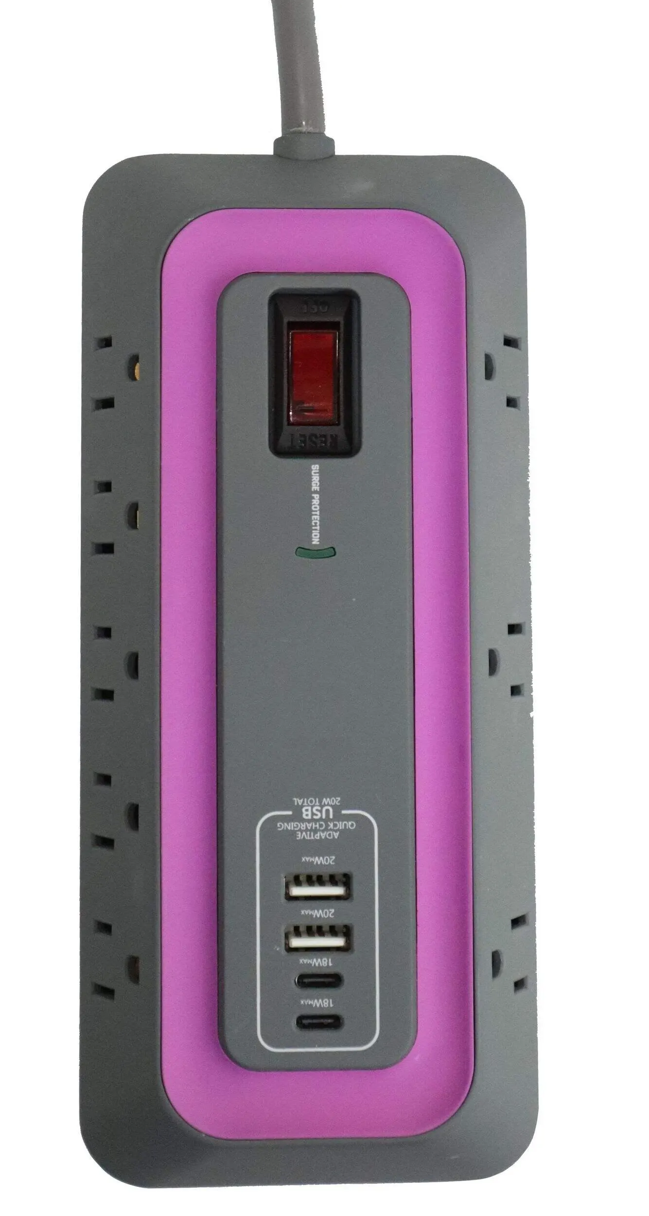 Barre d'alimentation à 8 prises et 4 ports USB avec puissance de sortie et limiteur de surtension NOMA, cordon de 6 pi, 1000 joules, gris