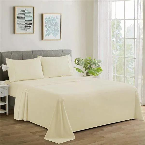 Ensemble de draps 3 pièces pour lit 1 place très long Marina Decoration coton/polyester 600 fils ivoire uni