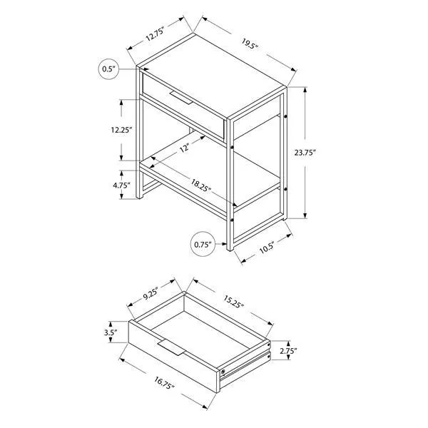Table d'appoint, 12,75 po x 23,75 po, composite, blanc