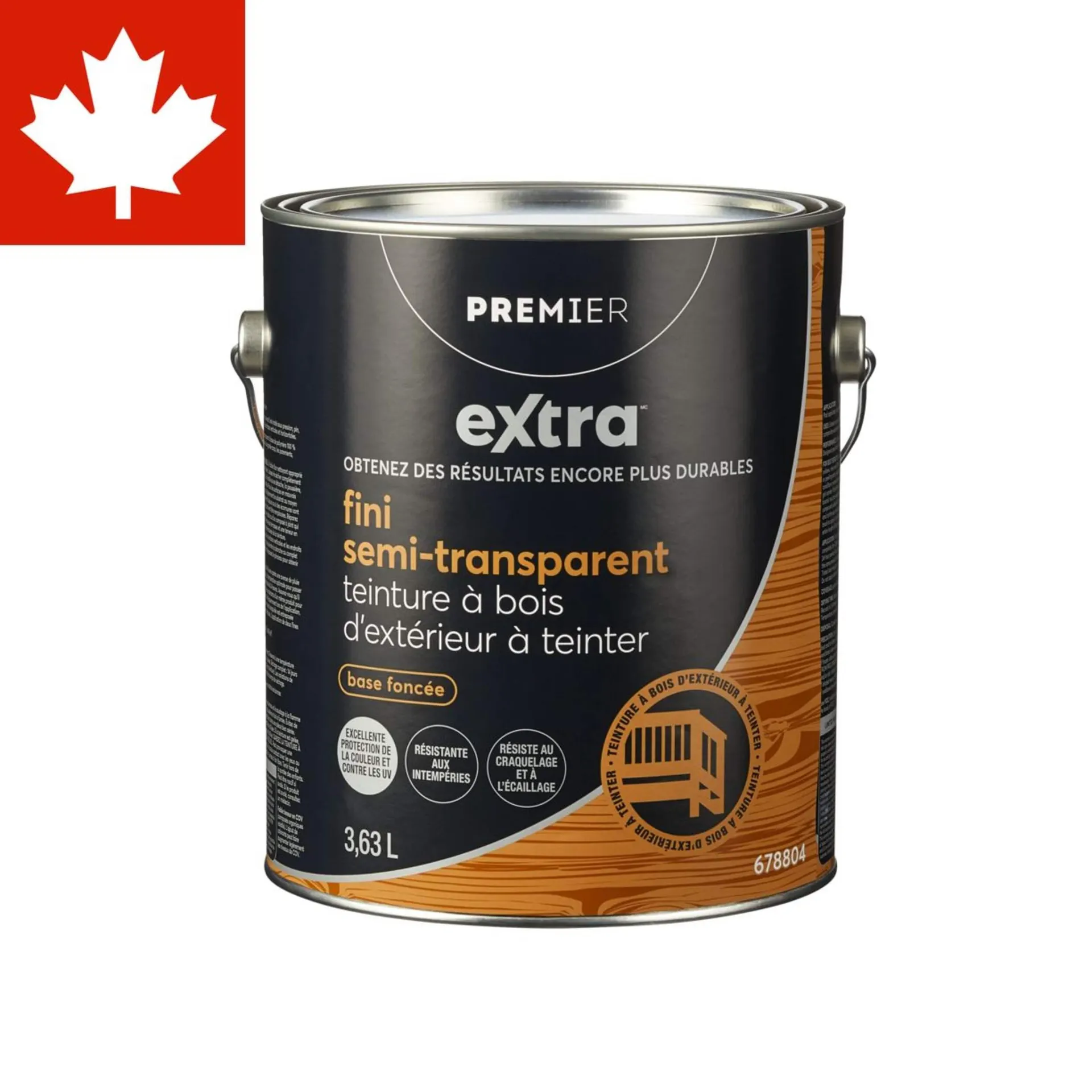 Teinture d'extérieur à teinter pour bois Premier Extra, semi-transparente, base foncée, 3,78 L