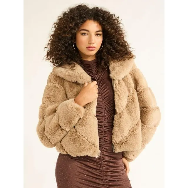 Sofia Jeans Women's and Women's Plus Faux Fur Chubby Jacket, Sizes XS-5X