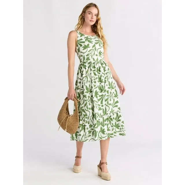Time and Tru Women's Tie Back Midi Dress, Sizes XS-XXXL