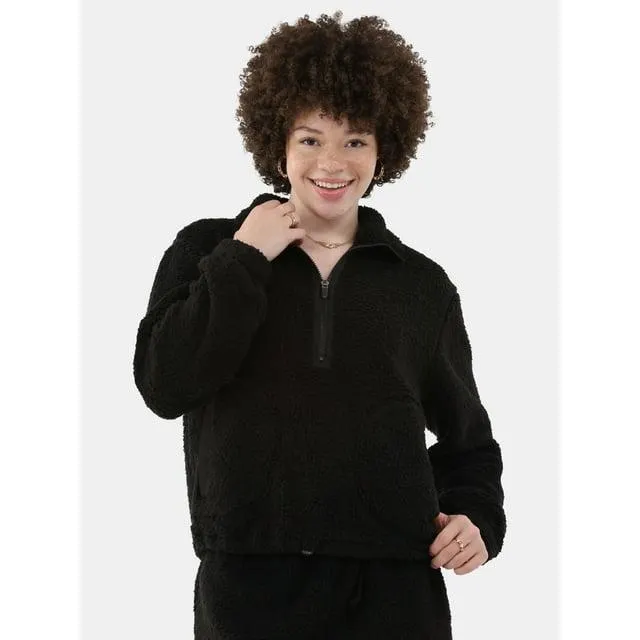 No Boundaries Half Zip Plush Pullover with Pockets, Women's and Women's Plus
