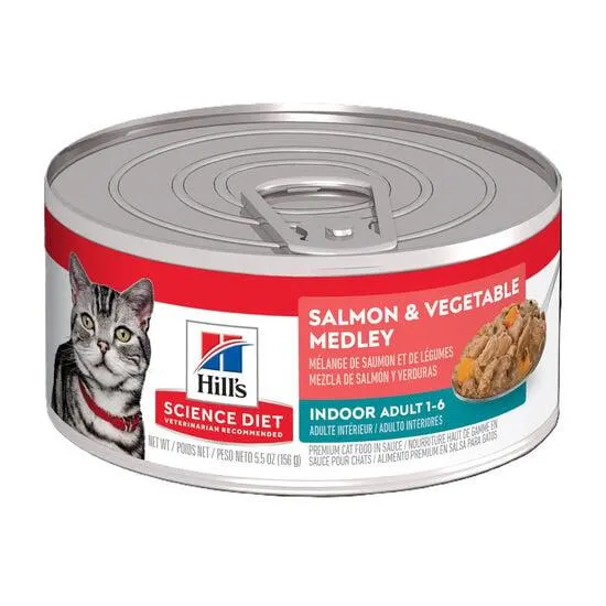 Mélange de légumes et de saumon pour chats d’intérieur adultes