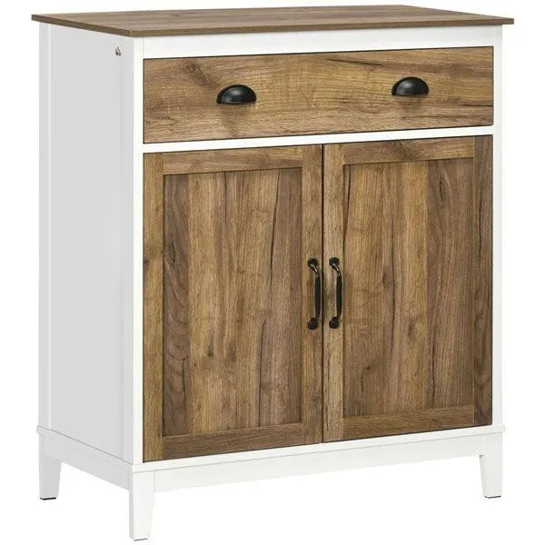 Meuble de rangement style campagnard HOMCOM 30,9 l x 15,4 p x 35,2 po h blanc/brun avec tiroir et armoire