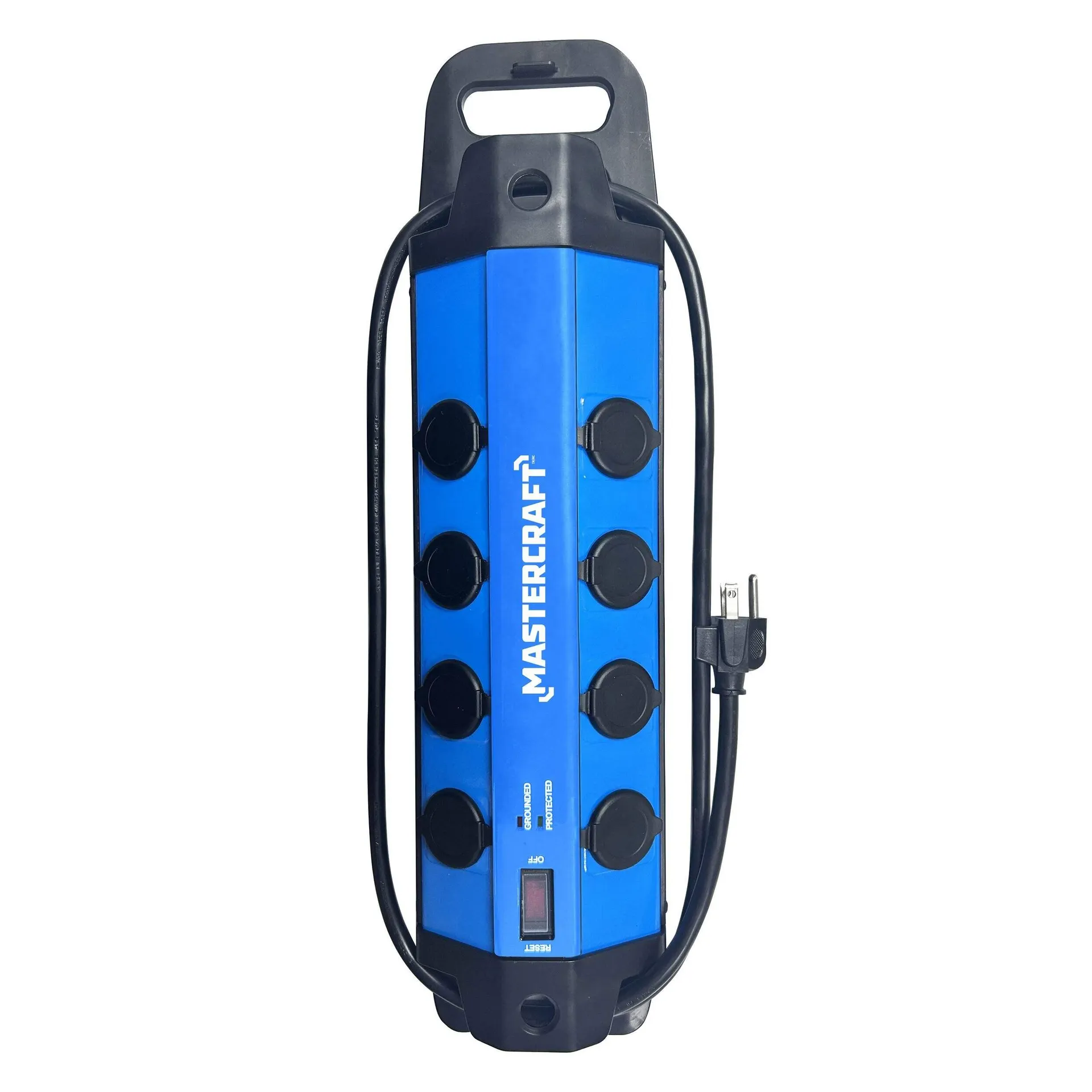 Barre d'alimentation à 8 prises avec limiteur de surtension et rangement pour cordon Mastercraft, cordon de 4 pi, bleu