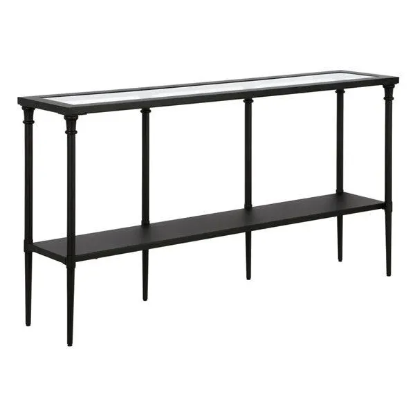 Table console moderne Nellie de Hailey Home 55 po l. en métal bronze noirci avec tablette en métal et dessus en verre