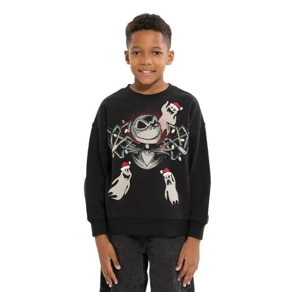 Nightmare Before Christmas Boys' Holiday Graphic Cotton Sweatshirt with Long Sleeves, Sizes 4-18