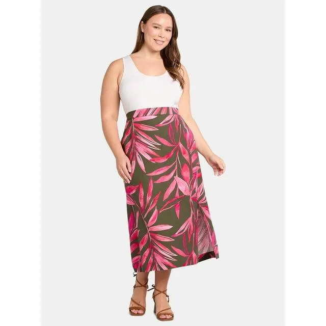Time and Tru Women's Linen-Blend Slip Skirt with Side Slit, Sizes XS-4X