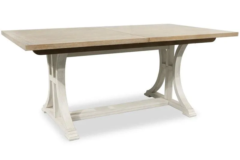 Table de salle à manger Quill 72 po à 90 po (L) avec base à tréteaux - blanc antique et brun