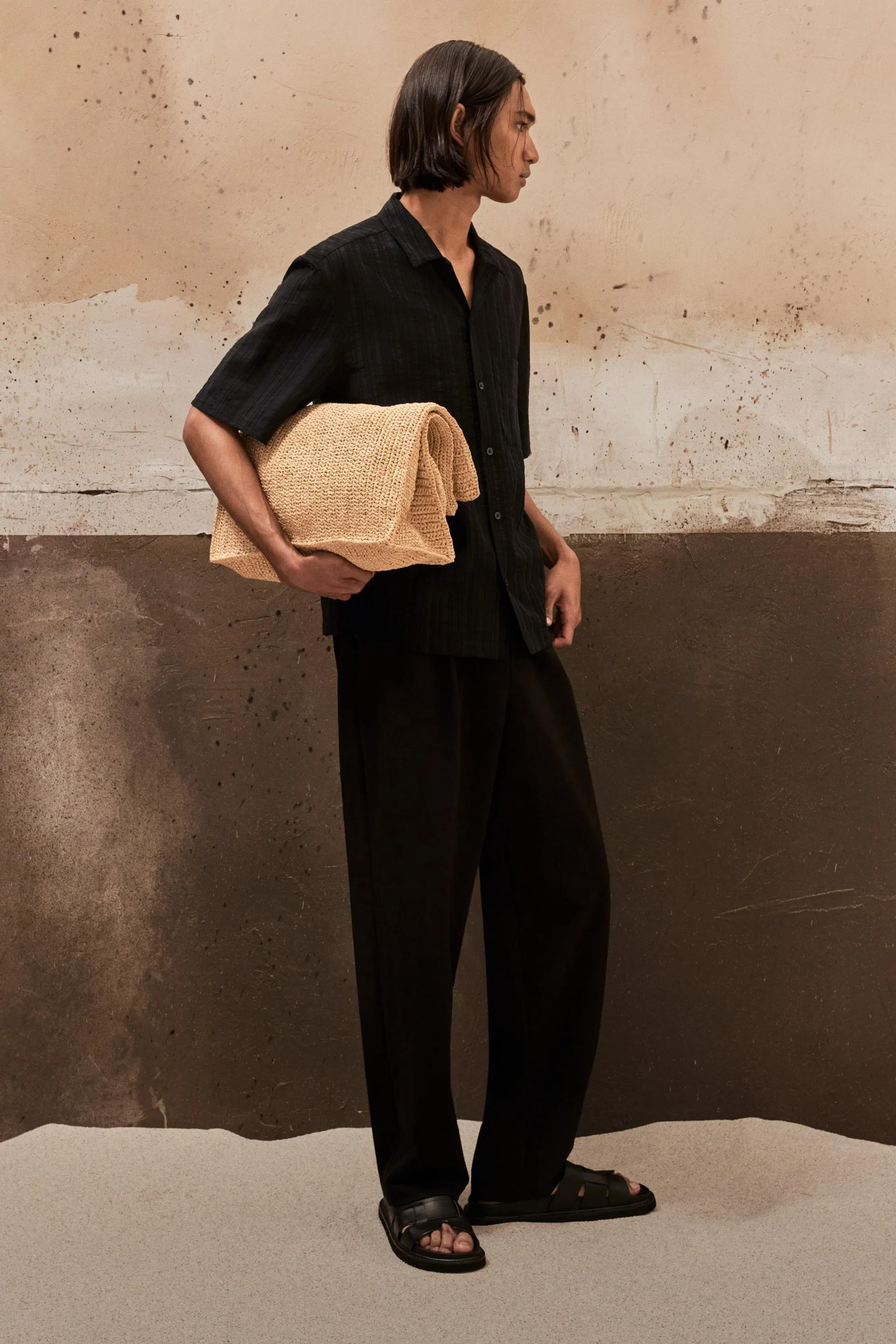 Chemise texturée coupe classique à col cubain