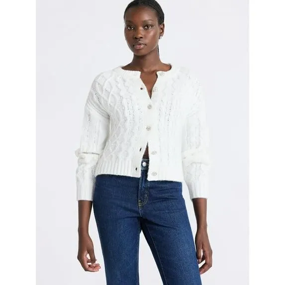 Free Assembly Women's and Women's Plus Cropped Cable Cardigan Sweater, Midweight, Sizes XS-4X