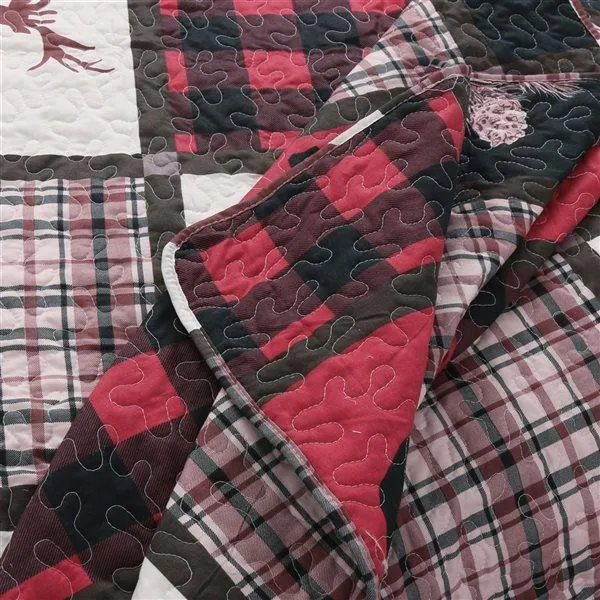 Ens. de courtepointe à carreaux Marina Decoration pour lit double et grand lit en microfibre rouge, 3 mcx
