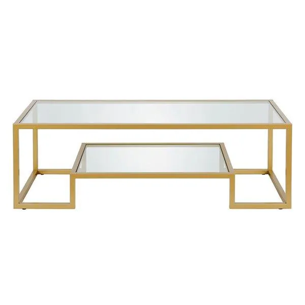 Table basse Athena de Hailey Home grand format laiton avec surface en verre
