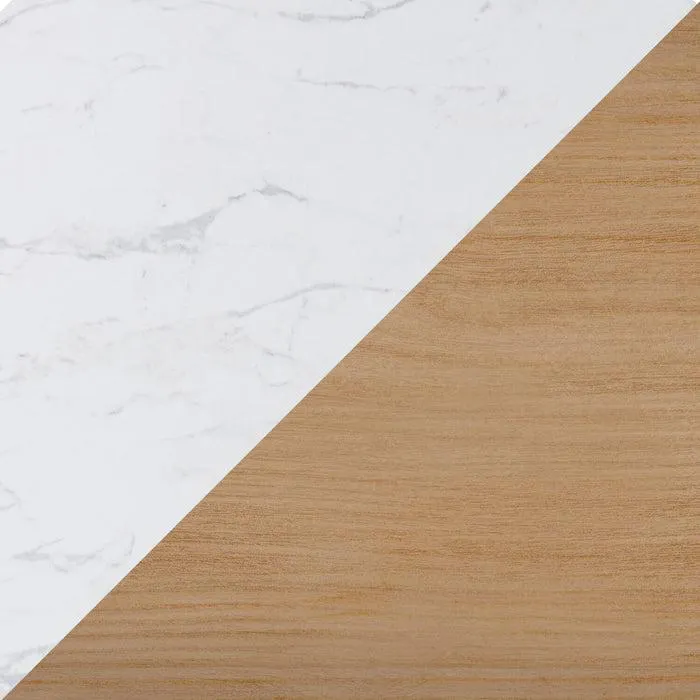 Table de salle à manger ronde Jolie de 45 po (L) avec dessus en imitation de marbre et mélamine - blanche et chêne brun