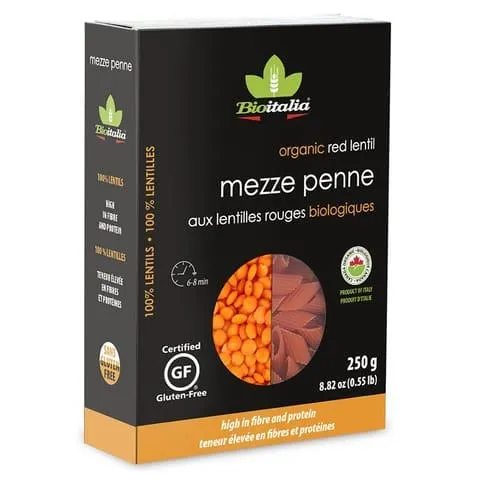 Pâtes de légumineuses - Mezze penne de lentilles rouges biologiques