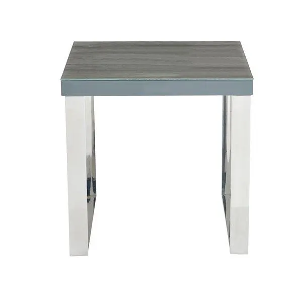 Table d'appoint Silas HomeTrend fini faux bois gris et cadre chrome avec dessus en verre