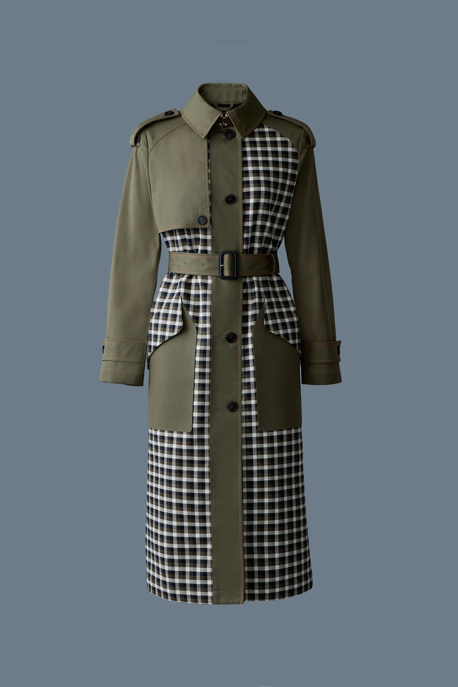 AKILI-PL Single-breasted plaid trench coat
