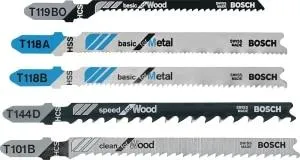 5 pc T-Shank Wood and Metal Cutting Jigsaw Blade Set