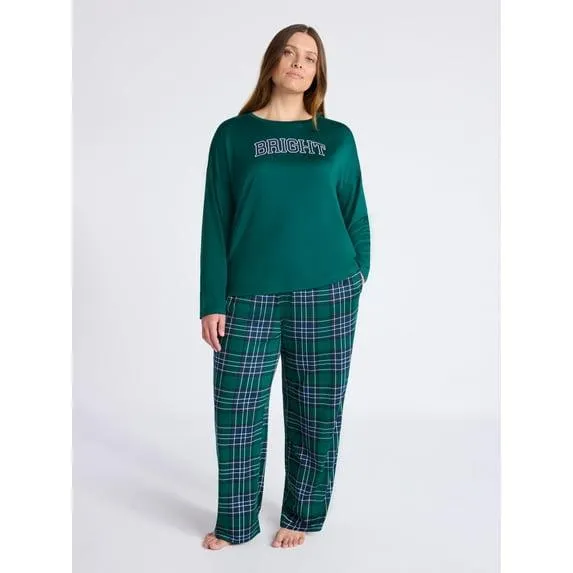 Joyspun Women's Dreamy Soft Collection Long Sleeve Sleep Top and Straight Leg Pants Pajama Set, 2-Piece, Sizes XS-3X