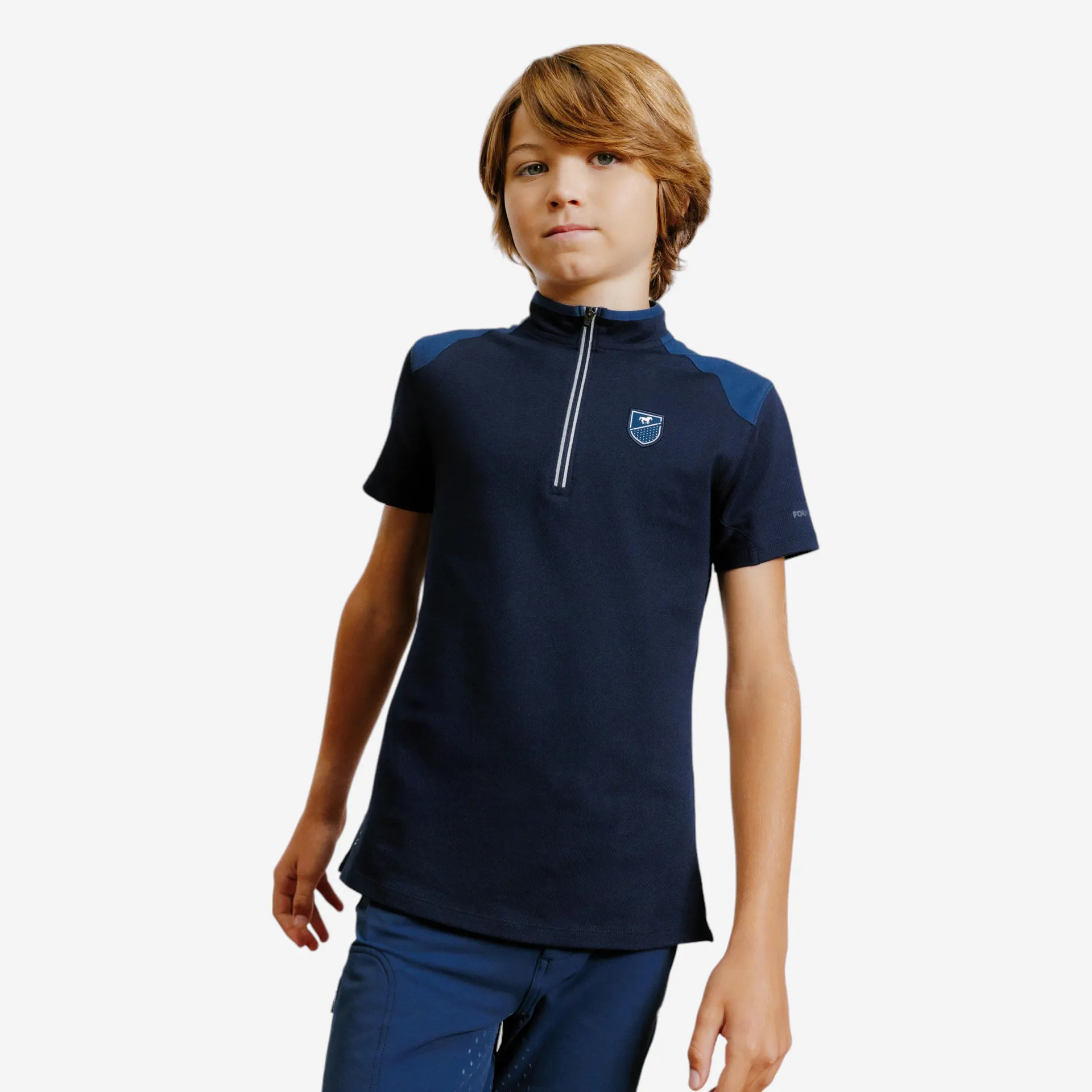 Polo d’équitation à manches courtes enfant – 500 bleu