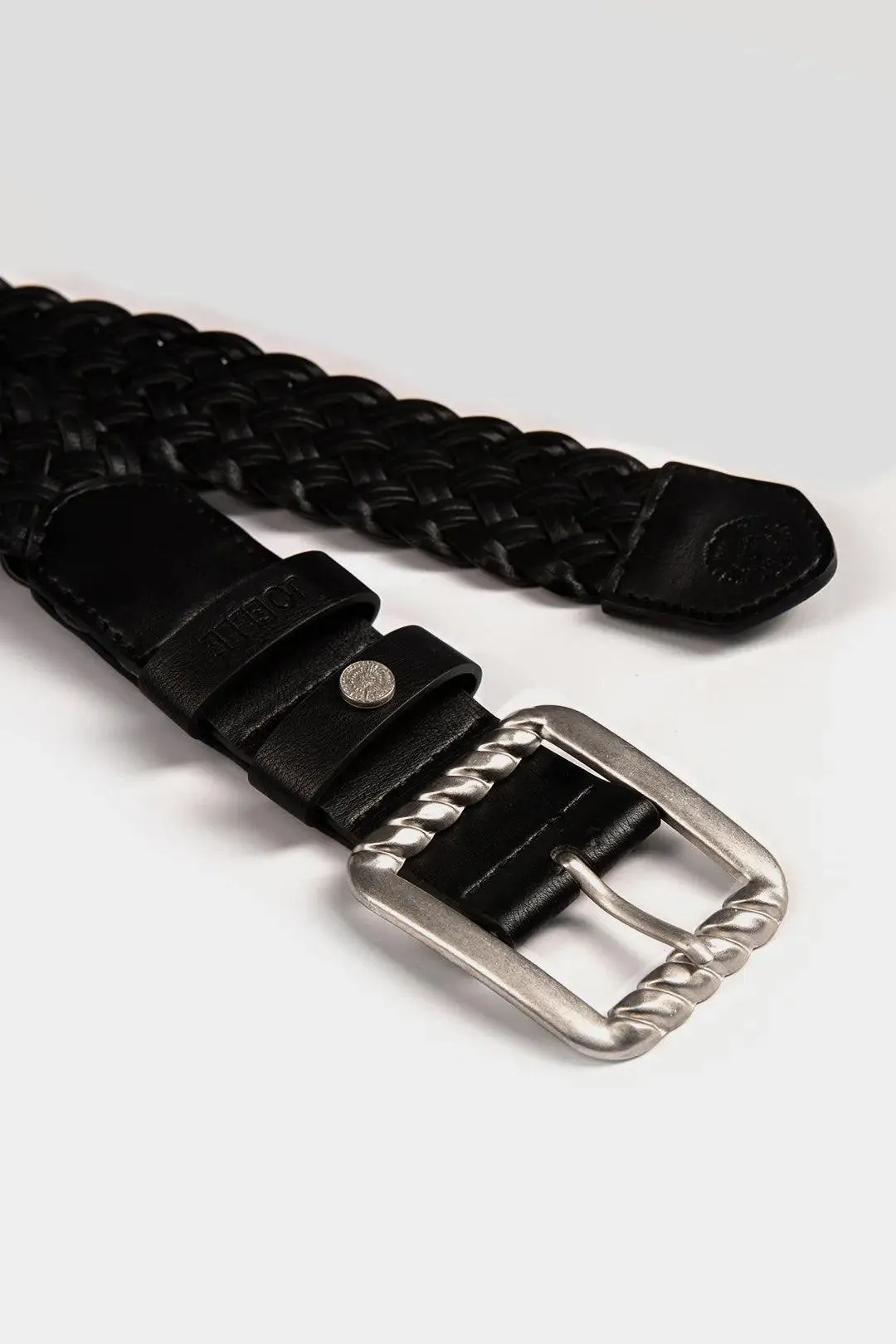 Ceinture tressée noire à boucle argent | Mehdi